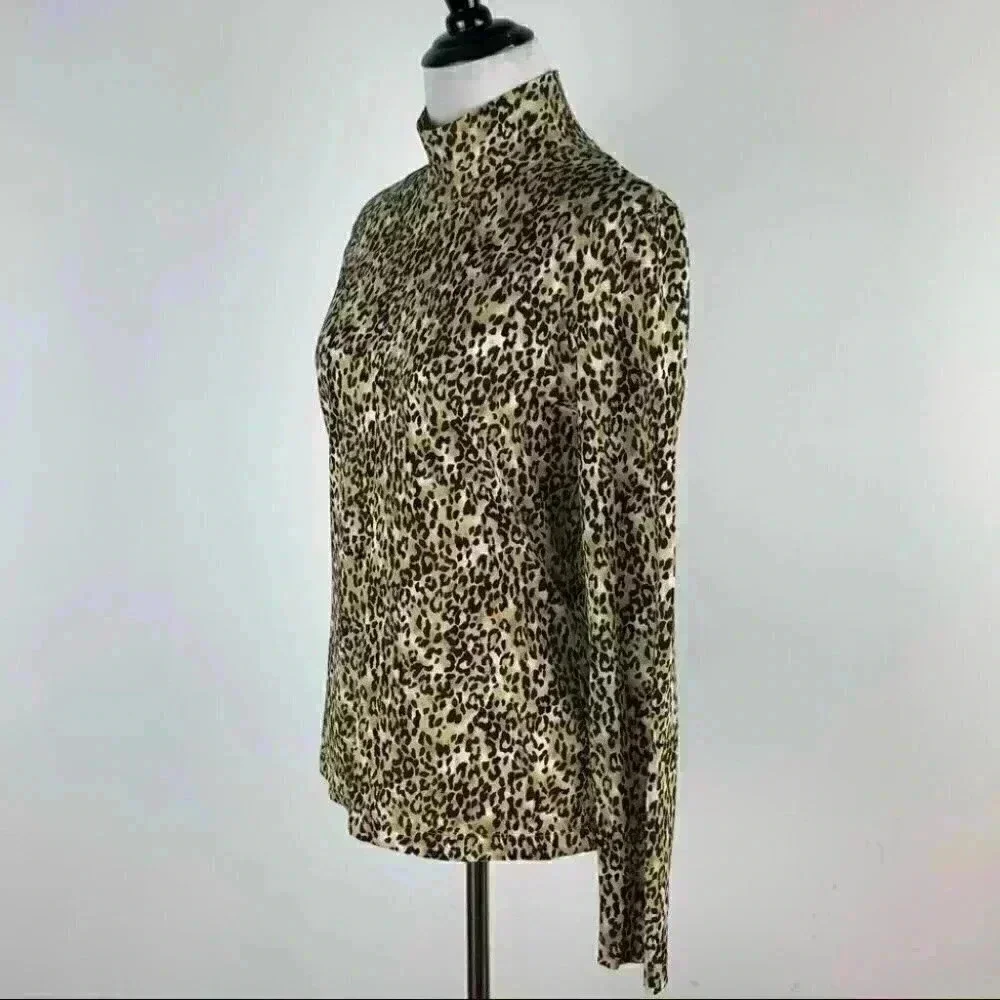St. John top size S brown tan cheetah print long sleeve mock turtleneck stretch